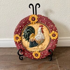 Decorative Rooster Plate with Sunflowers